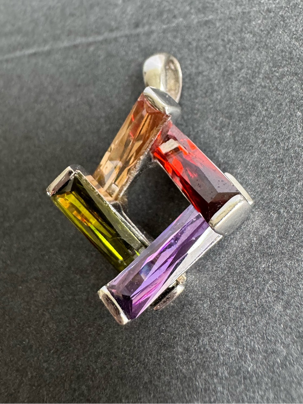 Vintage Sterling Silver Crystal 3D Pendant Colorful Geometric Necklace - Picture 4 of 9